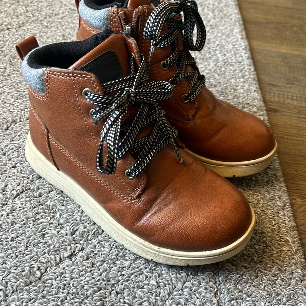 Cat & Jack Brown Leather-Look Kids Lace-Up Boots